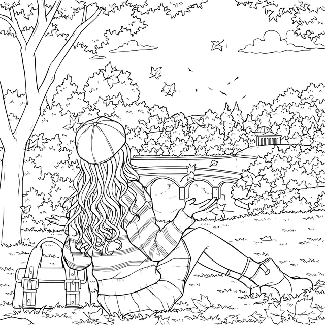 A Relaxing Girl in the Autumn Park