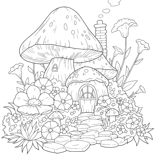 Mushroom House and Flowers