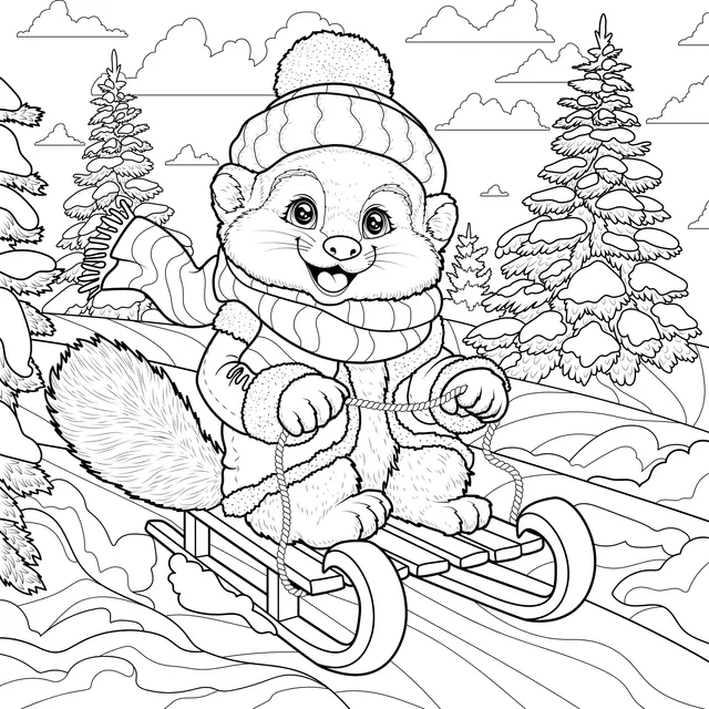 Weasel Sledding in the Snow