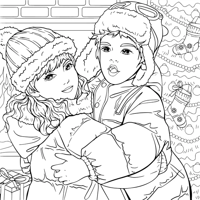 Children Hugging in Winter