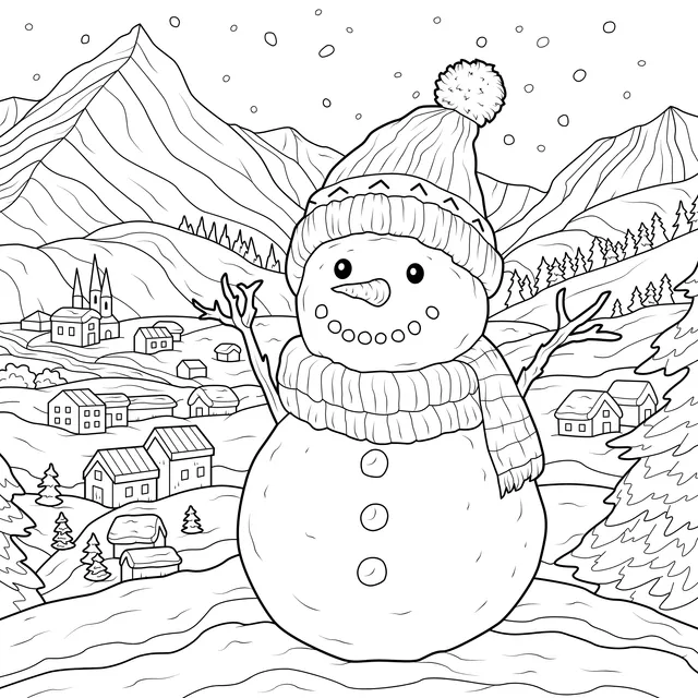 Joyful Snowman in Winter Scene