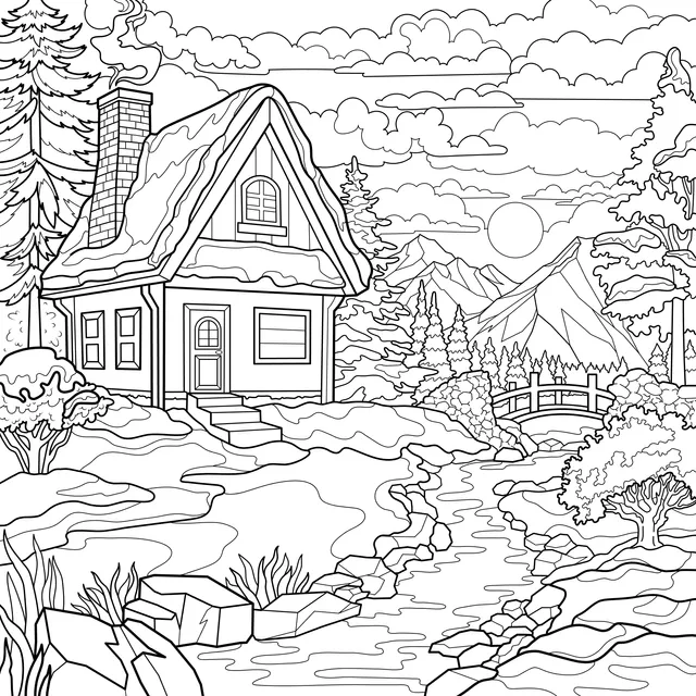 Beautiful Winter Cabin Scene