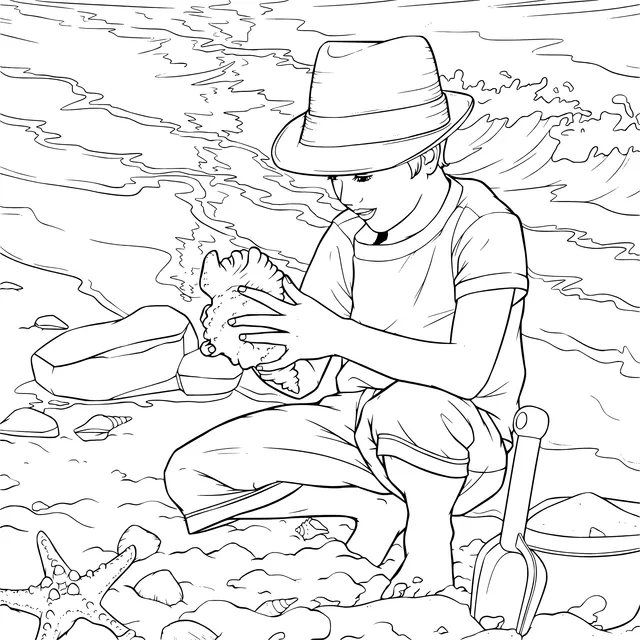 Boy picking up a seashell on the beach