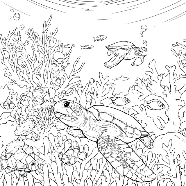 Sea - turtle and Corals Under the Sea