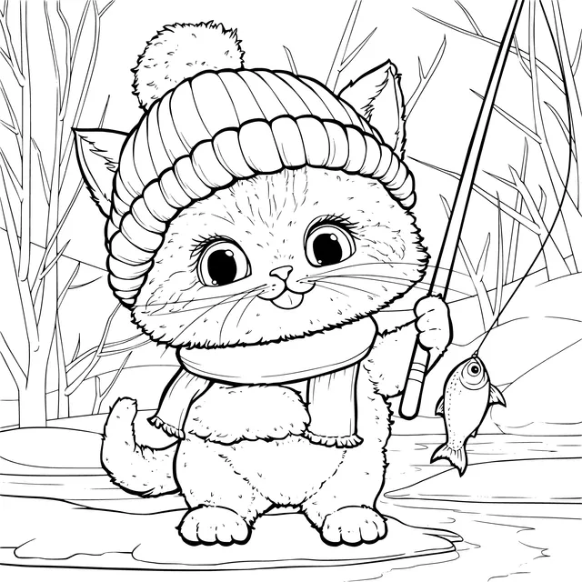 Kitten Fishing with a Hat