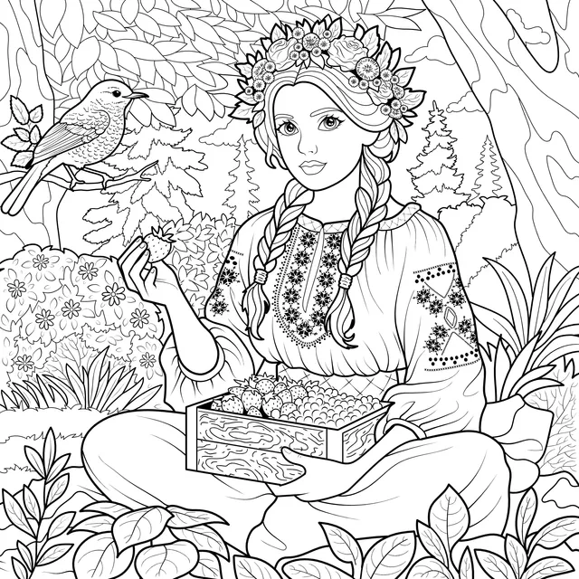 Girl Picking Berries in the Forest