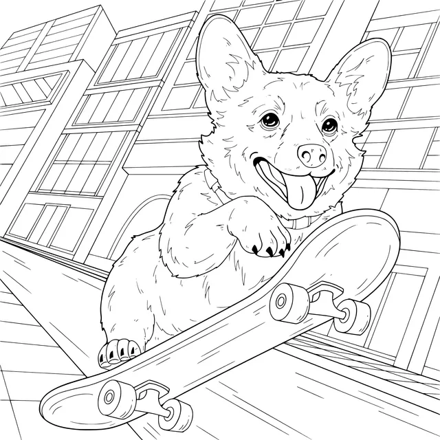 Happy Corgi on a Skateboard