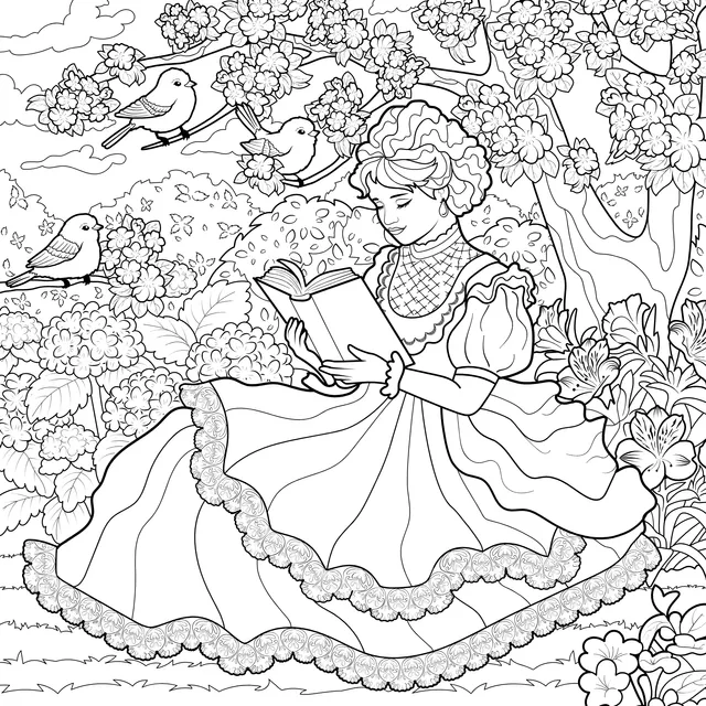 Lady Reading in the Flower - filled Area