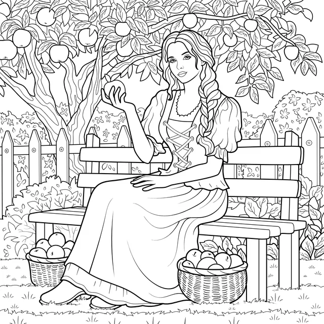 Apple - picking Girl on the Bench
