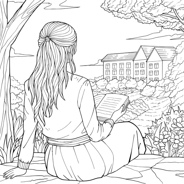 Woman reading outside the campus