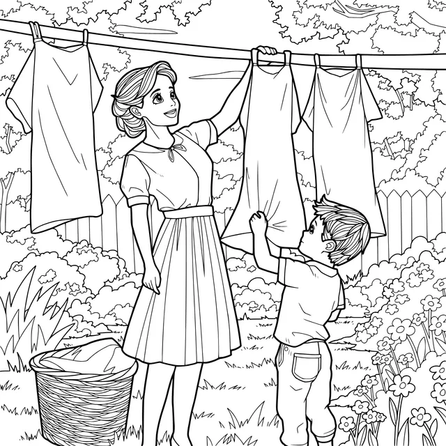 Mother - son Clothes - hanging Picture
