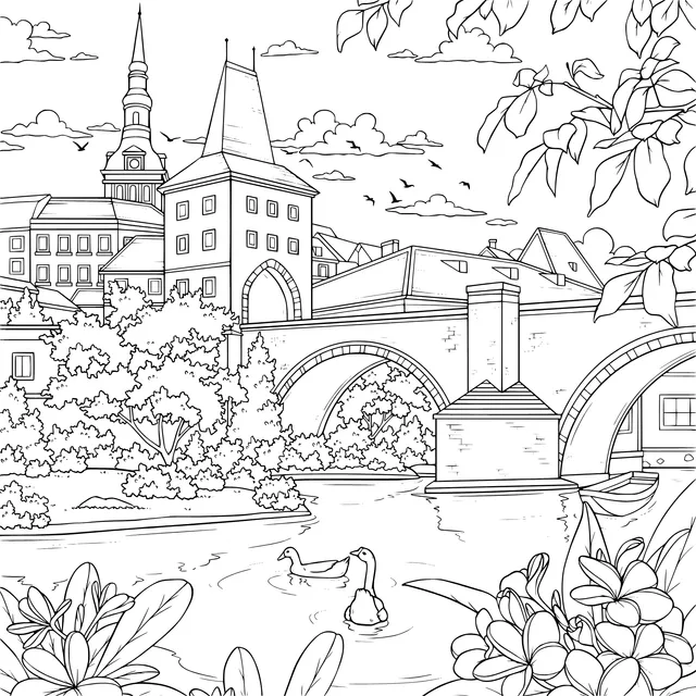 Riverside Town Scenery