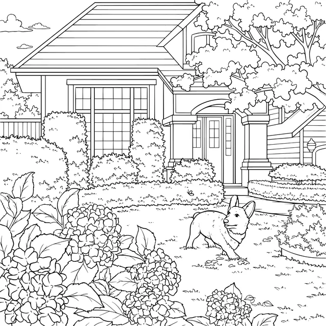 Corgi in the Courtyard