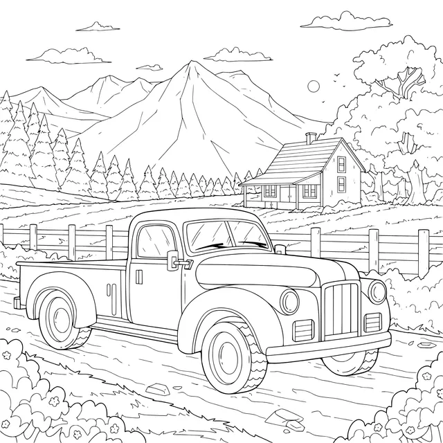 Blue Truck on a Country Road