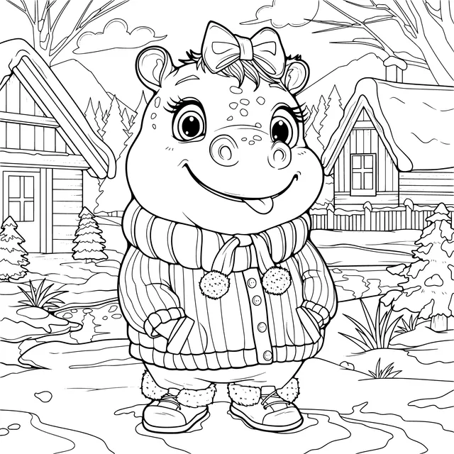 Cute Hippo in Winter
