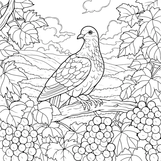 Pigeon on Branch in Autumn Scene