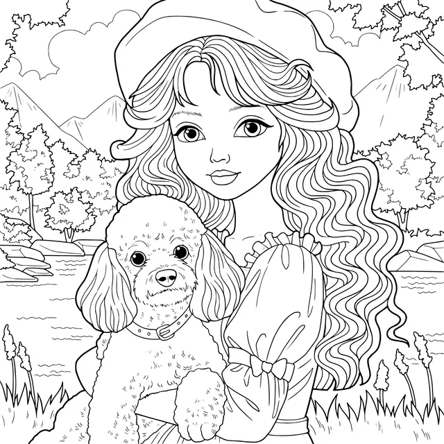 Charming Scene of a Girl and a Puppy