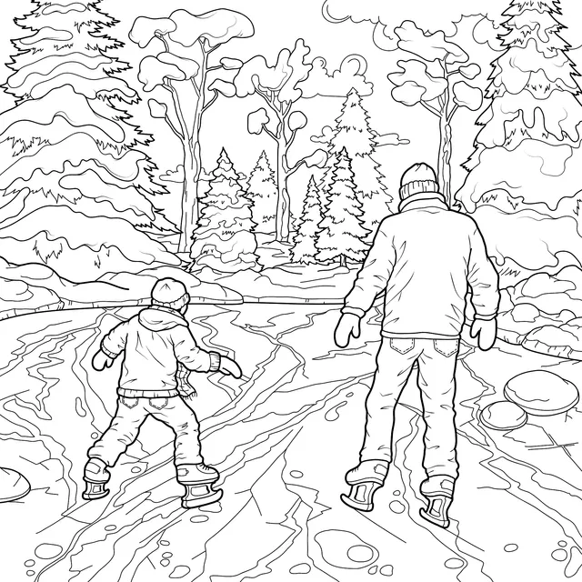 Father - son Ice - skating in Winter