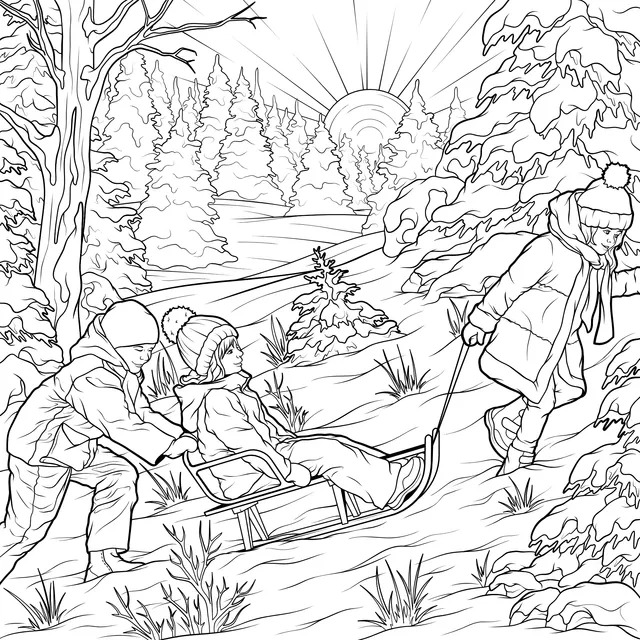 Joyful Winter Sled - riding Scene