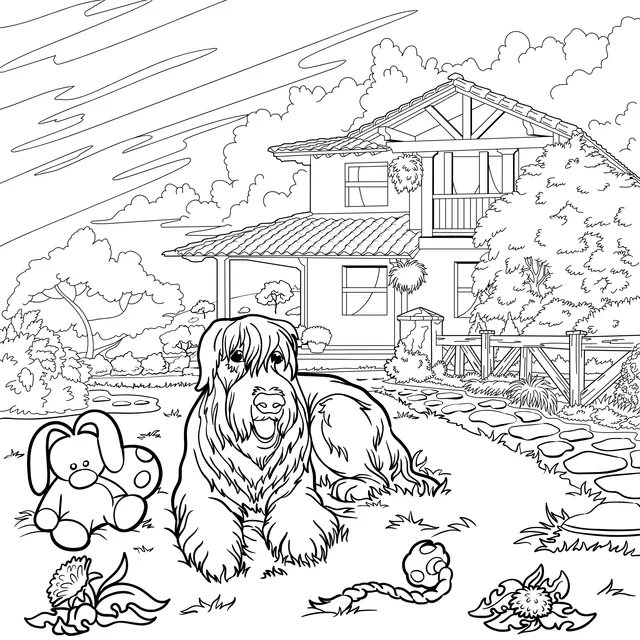 Black Dog and Toys in the Courtyard