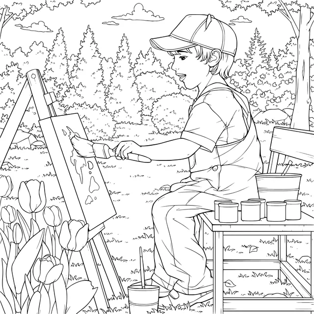 Child painting outdoors