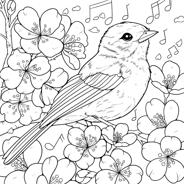 Bird and Flowers in Spring