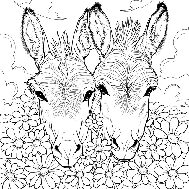 Two Donkeys in the Flower Bed