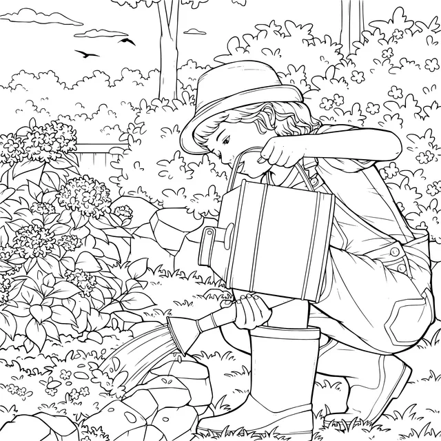 Girl Watering in the Garden
