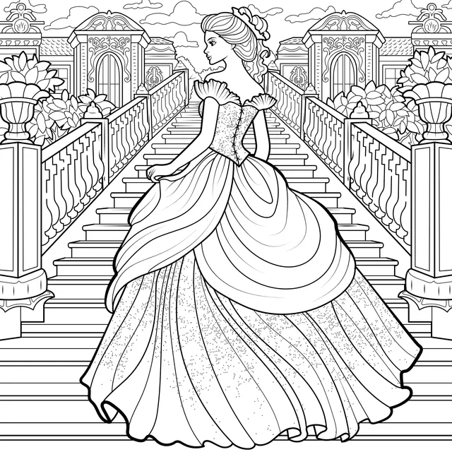Elegant Princess Strolling on Palace Steps