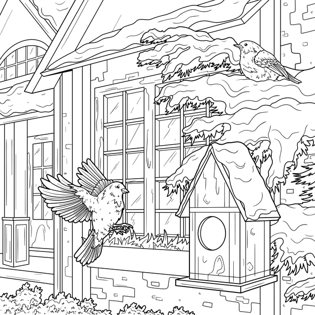 Birds under the Winter Eaves
