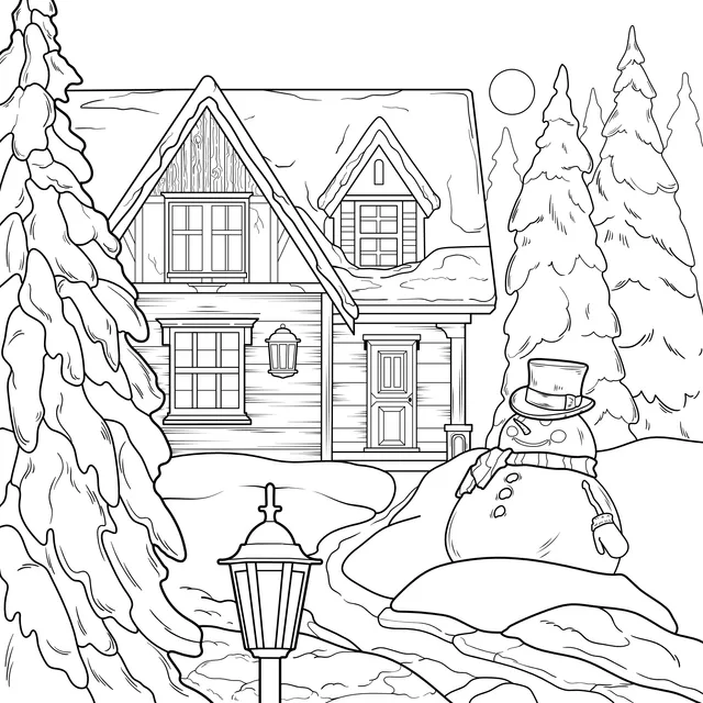 Winter Cottage Snow Scene