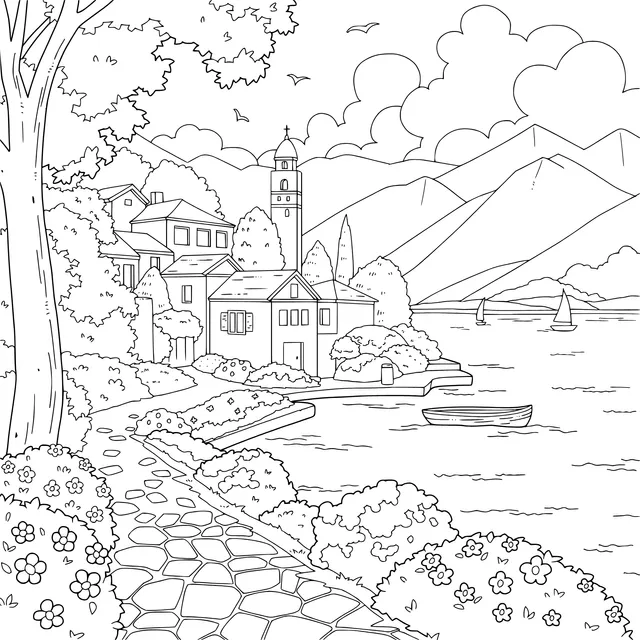 Lakeside Town Landscape