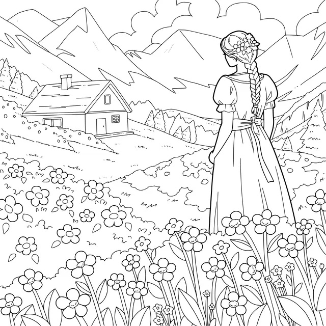 Woman gazing at the mountain cottage