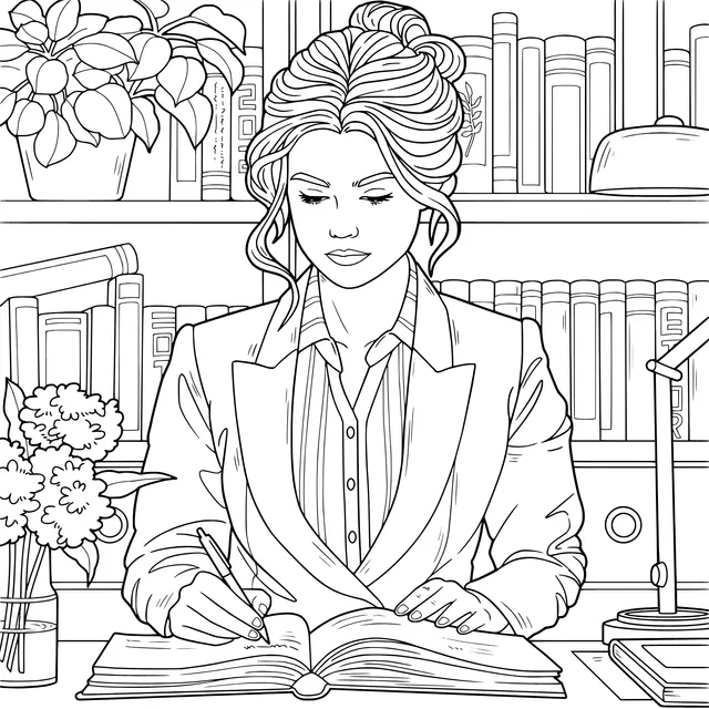 Woman Focused on Writing