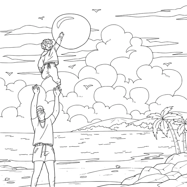 Magical Moment of Parent - Child by the Seaside