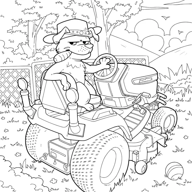 Dog Driving a Lawn - Mower