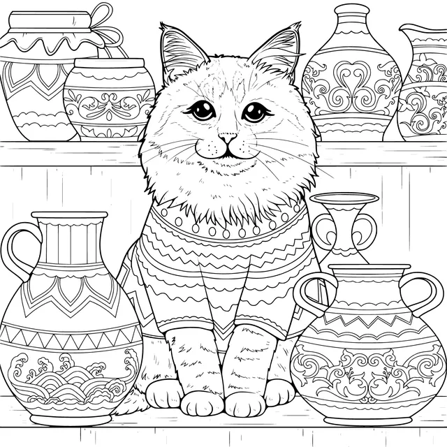 Cat and Pottery Jars