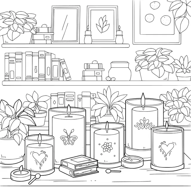 Cozy Candles and Bookshelf Scene