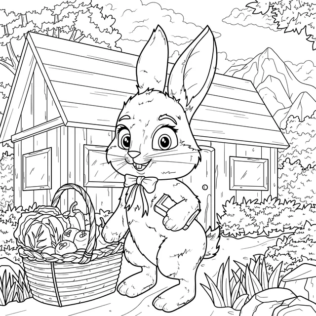 Cute Rabbit and Country Cottage