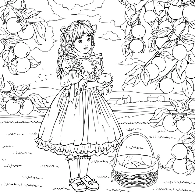 Girl Picking Apples in the Countryside