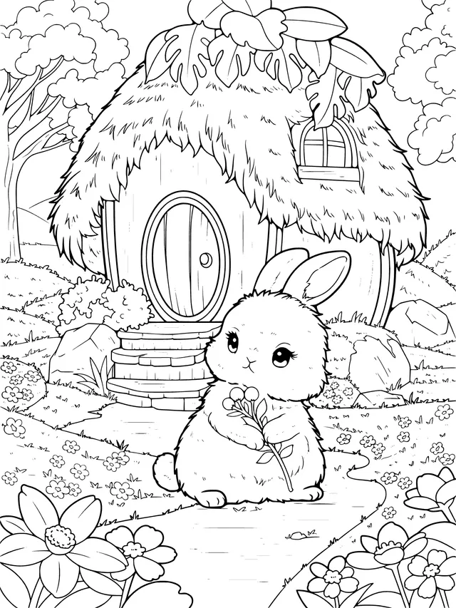 Adorable Bunny and Rustic Cottage