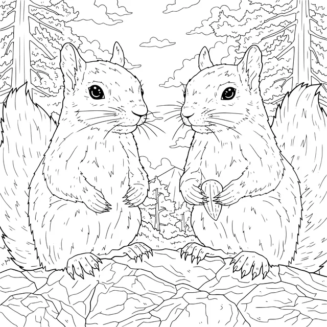 Two Squirrels in the Forest