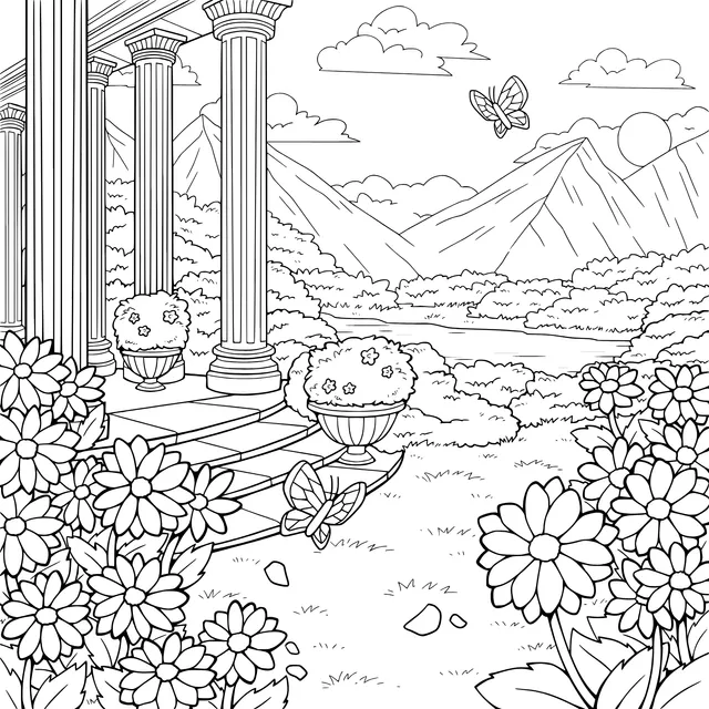 Beautiful Scenery of a Classical Portico Garden