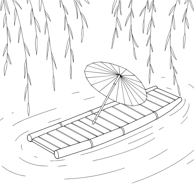 Bamboo Raft on the Water Artistic Conception Image