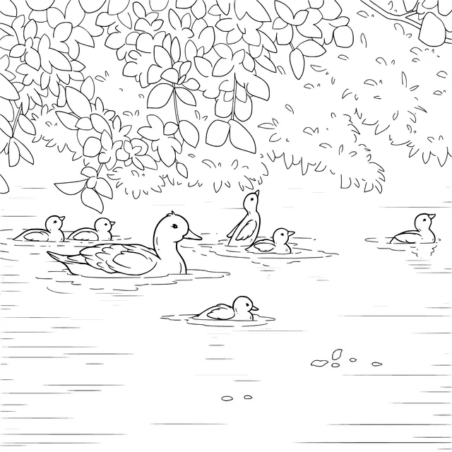 Ducks Swimming in a Colorful Landscape
