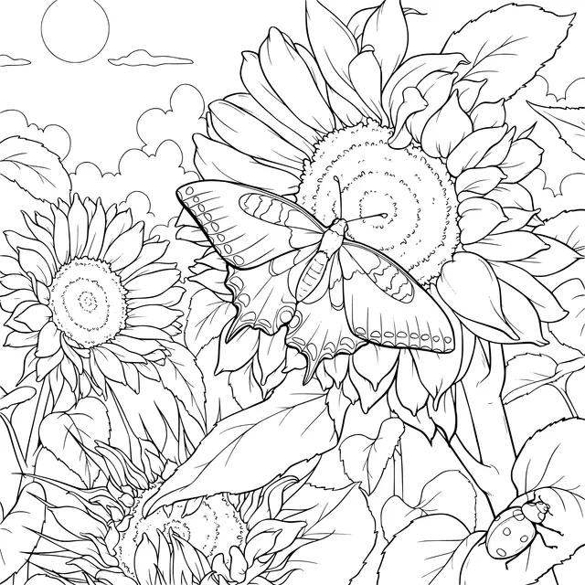 Sunflowers and Butterfly
