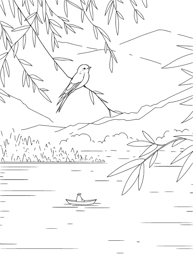 Bird on Willow - lined Bank