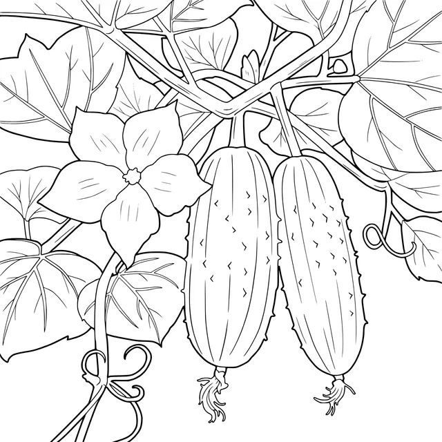 Cucumbers and Flower on the Vine