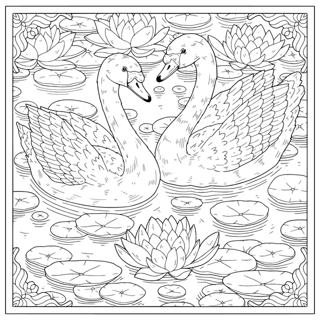 Two Swans in the Lotus Pond