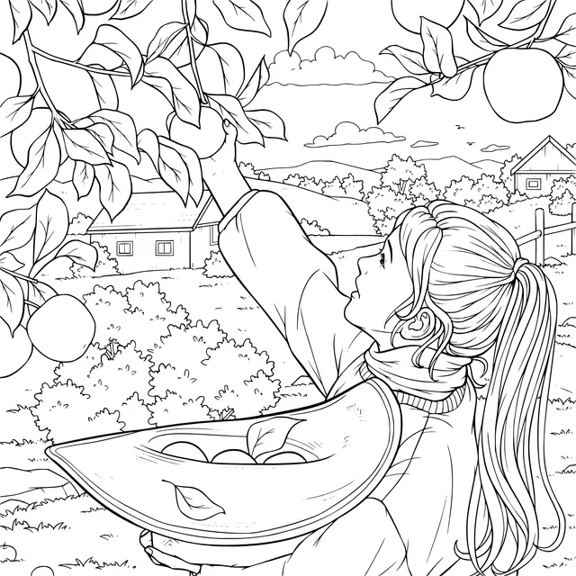 Girl Picking Apples in the Countryside